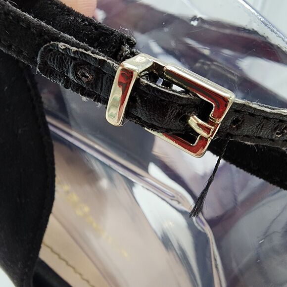 BCBG Black Mesh Floral Lace Stiletto Heels Size 11 Ankle Strap Open Toe Wedding - Picture 7 of 13